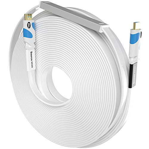 Câble HDMI plat 21,9 m 4K Postta blanc et bleu avec amplificateur de signal