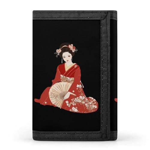 Japanese Geisha-Girl in Kimono Japan Art Trifold Wallet Coin Purse Front Pocket With Credit Card Holder Slot For Travel Work