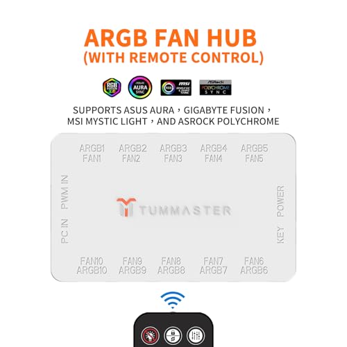 Image of ARGB Fan HUB 5V-3Pin LED Hub 4 Pin PWM Fan Controller RF Remote (J-10 (White)