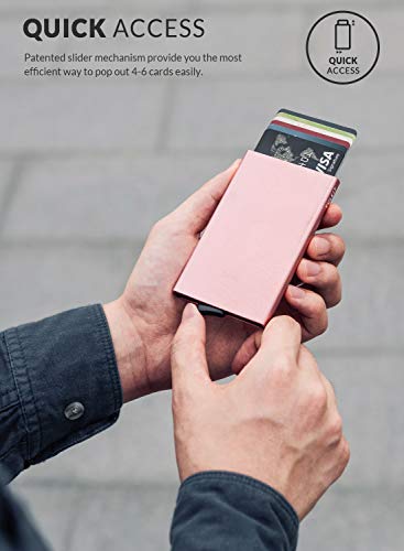 Image of VULKIT Slim Minimalist Credit Card Holder For Men and Women RFID Blocking Mini Metal Case, rose gold, Slim