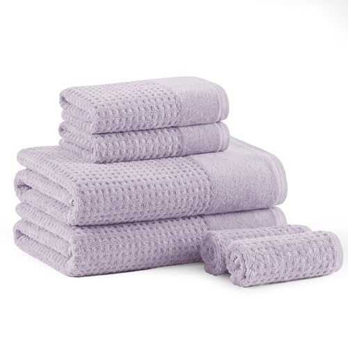 Madison Park Spa Waffle 100% Cotton Bath Towel Set, 600 GSM, 6 PC, Lilac