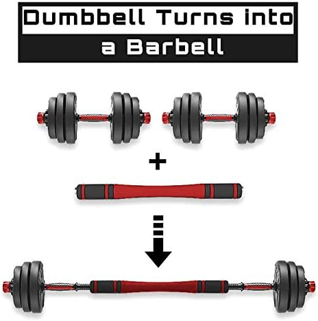 EHH Adjustable Fitness Dumbbells Set, Free Weights Dumbbells Set with Connecting Rod Can Be Used As Barbell for Home Gym Work Out Training Suitable for Men and Women 20KG/44Lbs (2Pair)