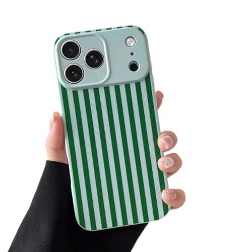 Skyseaco for iPhone 17 Pro Max Case Cute Aesthetic Striped Phone Case for Women Girl Trendy Soft TPU Slim Shockproof Full Camera Protection Cover, Green by Skyseaco - Used condition - US$7.18