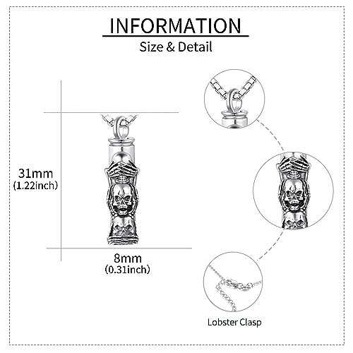 Skull Ash Necklace For Men 925 Sterling Silver Skull Urn Keepsake Pendant Goth Necklace Memorial Jewelry Gifts3