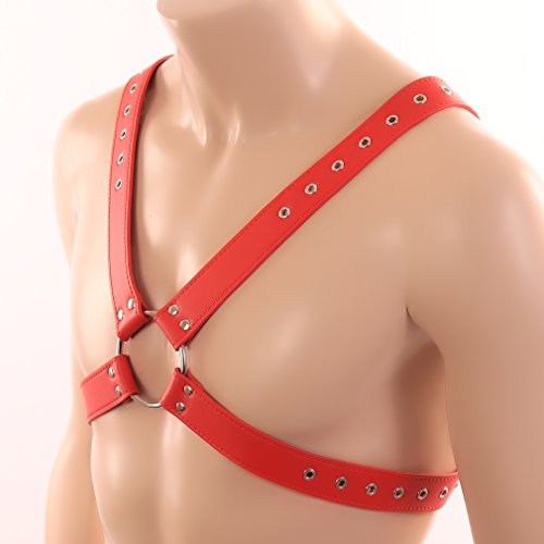 Leather Harness Men Punk Leather Body Chest Belt Half Harness Adjustable Black Plus Size Halloween Rave clothing (Red)2