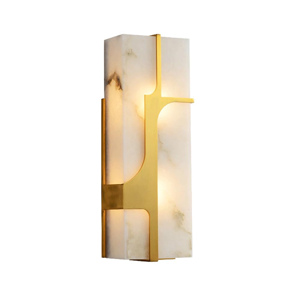 Alabaster Wall Sconce 19.69In Gold Natural Marble Wall Lamp E26 Hardwired Lighting Fixture Marble Bathroom Vanity Sconce Light Luxury Indoor Alabaster Rectangle Lamps For Living Room Hallway Stairway