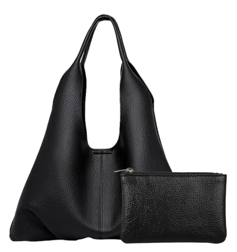 Bolso hobo holgado para mujer, estilo retro, de cuero vegano, bolso de hombro de lujo y diseño, bolso tote para compras, 2 piezas miniatura 1
