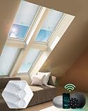 Yoolax Motorized Skylight Shades, Smart Cellular Shades Compatible with Alexa Google, Electric Cordless Honeycomb Blinds with Remote for Roof Inclined Plane Room (Light Filtering White)