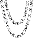 Fiusem Silver Tone Chain Necklace for Men, 7.5mm 14K Silver Plated Stainless Steel Cuban Link Chain Necklace, Men's Chains 20 Inch Jewelry Gift