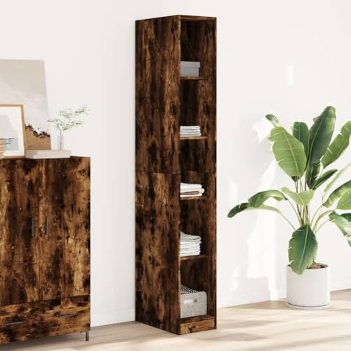 Teenpull Armario de roble ahumado de madera de 30 x 50 x 200 cm con espacio de almacenamiento, barra para colgar ropa y estantes para dormitorio, habitación juvenil, vestidor, ahorra espacio y moderno
