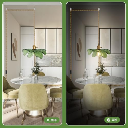 Auwieou Plug in Pendant Light Green Glass Pendant Lighting 14.75ft Hanging Light with Plug in Cord 1-Light Hand Blown Brass Pendant Light Plug in Hanging Lamp for Kitchen Bedroom Living Dining Room by Auwieou - Used condition - Image 2