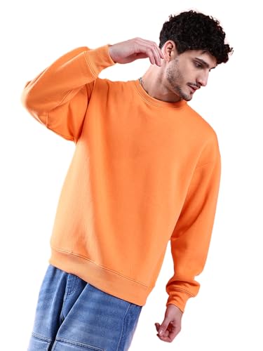 Image of The Indian Garage Co Men Oversized Solid Crew Neck Overhead Sweatshirt
