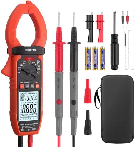 Proster Clamp Meter 1000A True RMS AC/DC Current Amp Meters, VFC, LOZ Mode, 6000 Counts, Inrush Current,Measures Current Voltage Temperature Capacitance Resistance Diodes Continuity Duty-Cycle