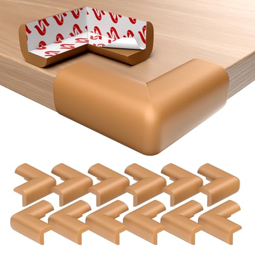 Septeamay 12 Stück Kantenschutz Baby Selbstklebend, Eckenschutz Baby mit Schaumstoff, Stoßschutz Kindersicherung für Tischkanten und Scharfe Stellen, Tischeckenschutz Kinder mit Stark Kleber, Wood