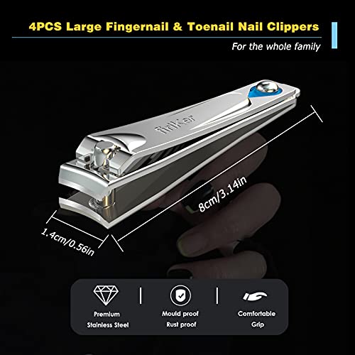 4PCS Nail Clipper Set, Sharpest Fingernail & Toenail Nail Cutting Clippers, Quality Stainless Steel Portable Nail Cutter Set with Nail File, Personal Pedicure Kit for Women Man