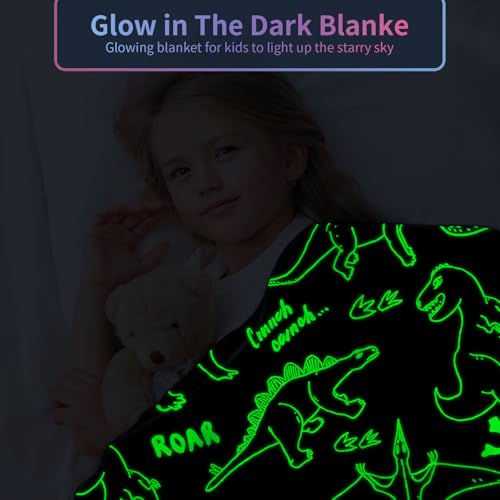 Image of COMFAR Dinosaur Blanket for Boys, Dinosaur Glow in The Dark Blanket for Kids /Toddler /Baby, Soft Fleece Blankets and Throw, Birthday 40 inchx 50 inch