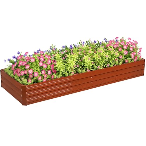 Outsunny Galvanized Raised Garden Bed, 8' x 3' x 1' Metal Planter Box, for Growing Vegetables, Flowers, Herbs, Succulents, Natural Wood