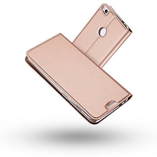 Cover Huawei P8 Lite 2017Radoo Slim-Fit Folio Premium Vintage PU Pelle con Kickstand Lusso Tasca Stile Unico Sottile Funzione TPU Antiurto Flip a LibroOro rosa