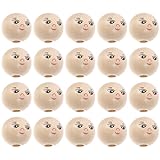 Milisten 50Pcs Round Wooden Smile Face Beads Doll Head Wood Loose Beads Round Spacer with Hole DIY Jewelry Making Decoration(14MM)