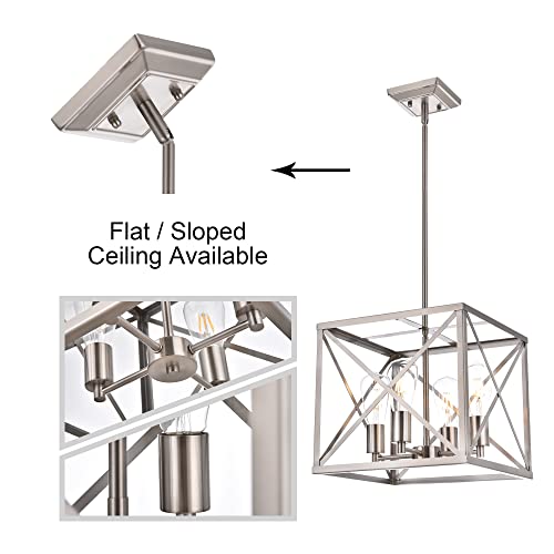 Melucee 4-Light Farmhouse Chandelier Satin Nickel Finish Foyer Light Fixtures Ceiling Hanging Cross Framed Box Lantern Pendant Lighting For Kitchen Island Foyer Dining Room #TOP6