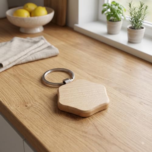 Image of Empty Wooden Keychains, Laser Engravable, Printable & Writable, Pack of 10 Assorted Shapes, 5cm x 3cm