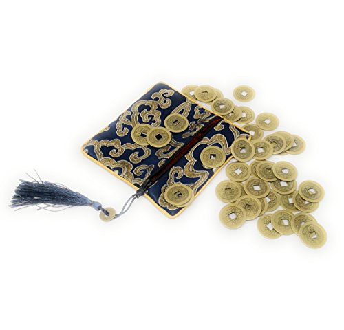 THY COLLECTIBLES 0.9 Inch 2.3Cm Chinese Fortune Coins Feng Shui I-Ching Coins Chinese Good Luck Coins Dragon Coins Ancient Chinese Dynasty Coin (50 Pieces) an Oriental Wallet Included - Thumbnail 2