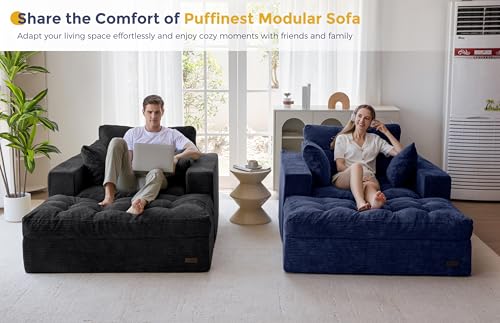 Image of MAXYOYO Modular Sectional Chaise Lounge Sofa, Upholstered Lounge Chair with Ottoman, Comfy Couch with Layered Cushion, Tufted Upholstered Sleeper Chair for Living Room, No Assembly, Navy