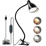 BOHON LED Desk Lamp Reading Light Eye-Caring 3 Color Modes 10 Brightness Dimmer USB Study Book Clamp...
