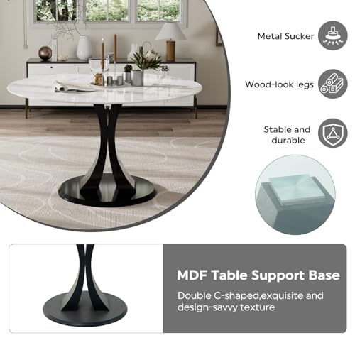 Image of 5-Piece Dining Table Set with 47In Faux Marble Table and 4 Velvet Upholstered Chairs, Modern Scandinavian Furniture for Dining Room Kitchen(Black)