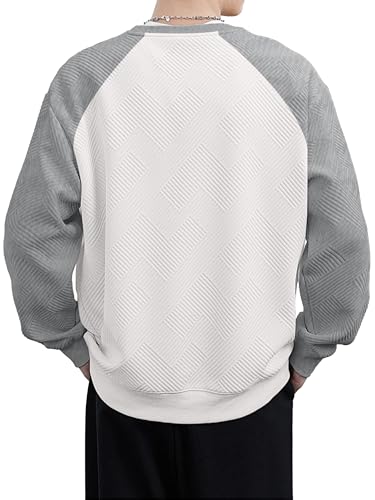 HOTake Mens Crewneck Sweatshirts Solid Color Geometric Texture Long Sleeve Casual Pullover Shirt2