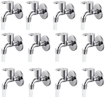 Spazio Prime Collection Bib Cock Tap Bathroom Tap Foam Flow Water with Wall Flange (Chrome Plated, Brass Disc, Pack of 12) Bib Tap Faucet (Wall Mount Installation Type)