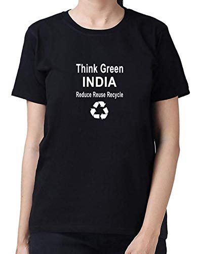 Bhains Ki AnkhWomen Multicolor Printed Think Green India-Reduce,Reuse,Recycle Short Sleeve Round Neck T-Shirt