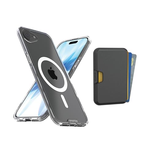 Image of Smartish iPhone 17e /16e MagSafe Clear Case + MagSafe Wallet - Magnetic Slim Case - Anti-Yellow Thin Grip Cover + Detachable Wallet - Magnetic Card Holder for Apple iPhone 17e /16e - Clearly Clear