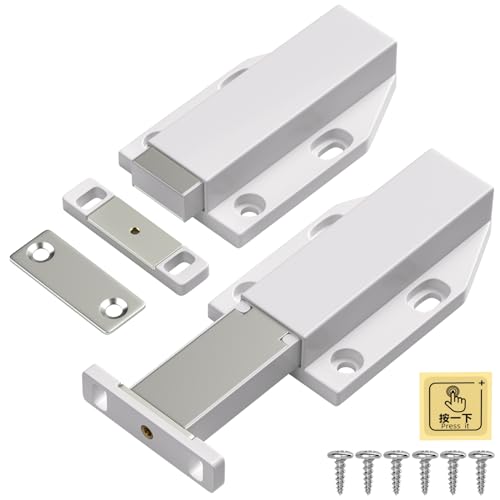 Magnetic Push Latch Heavy Duty Jiayi Push to Open Cabinet Hardware Magnetic Touch Latches for Large Door Push Release Latches Kitchen Drawer Push Catch Press Out Latch (White, 2 Pack)