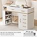 TTGIEET Nail Tech Table with Dust Collector, Glass Top Manicure Table Nail Desk Station w/7 Drawers & 3-Tiers Open Shelves, Nail Beauty Workstation w/Wrist Cushion & Acrylic Display Rack（White）