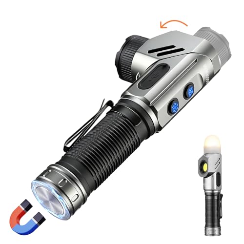 Yemao Rechargeable Tactical Flashlights 1600 High Lumens 2 Light Sources,6 Modes,90 Degree Rotating,Waterproof Working Light with Magnetic Base for Home Emergency,Outdoor,Camping,Shop