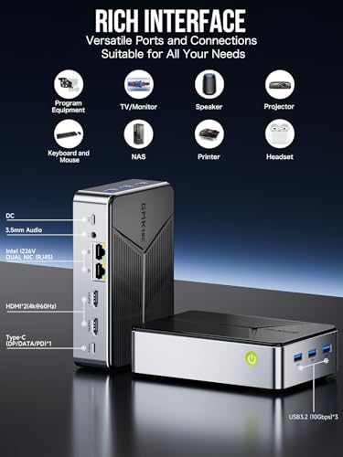 Image of GMKtec Mini PC NAS Intel N150 Dual Boot System 12GB DDR5 64GB EMMC +512GB SSD Desktop Computer 4*M.2 NVMe Slots /Dual NIC 2.5GbE / USB-C USB 3.2 10Gbps / Network Attached Storage G9