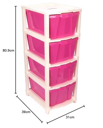 Image of Joyful Studio 4 XL Plastic Modular Drawer System, Pink Colour by DFO (31cmx39cmx80.9 cm as per Lable from Manufacturer)