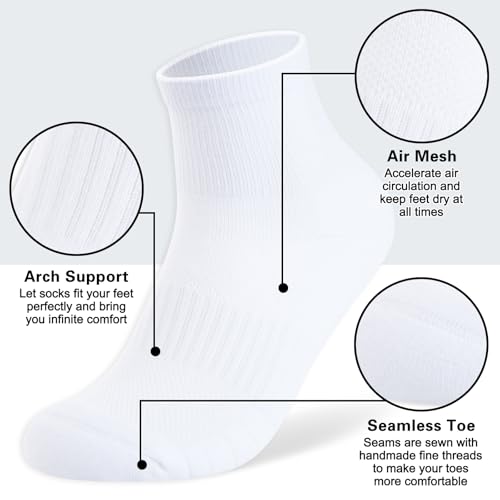 Mens 100% Cotton Cushioned Ankel Socks, Moisture Wicking Breathable Athletic Performance Running Quarter Socks3