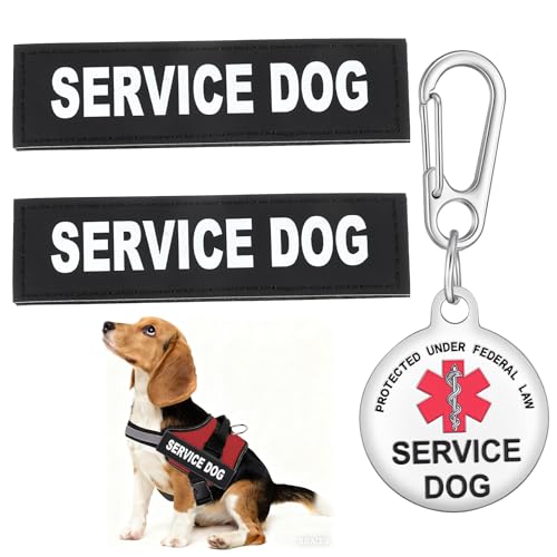 2pcs Service Dog Patches and ID Tags Removable Black Dog Vest Patches for Dogs in Training Collar Harness Vest