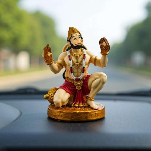 UNOVATE Hanuman Idol for Car Dashboard | Bhajan Hanuman Murti Home, Office Desk – Hanuman Murti for for Pooja, Temple Showpiece, Decoration, Festivals and Gifting(Bhajan Hanuman)
