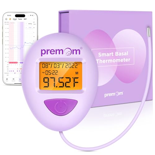 Premom Smart Basal Body Thermometer for Ovulation: Long-Tip for Hands-Free, Digital Ovulation Tracker with 1/100th Degree High Precision, Backlight & 60 Memory | Premom App Supported | EBT-380