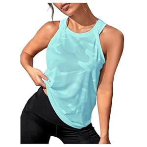 OYOANGLE Women’s Camo Print Sleeveless Workout Shirts Exercise Running Tank Tops Active Gym Tops