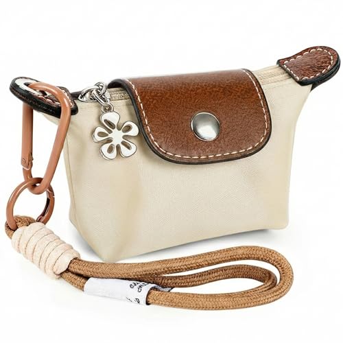 Mini Coin Purse Keychain for Women Small Nylon Dumpling Bag Change Pouch with Wristlet Strap Cute Zipper Wallet for Keys Cards Cash & Earbuds Lightweight Travel Essentials Organizer