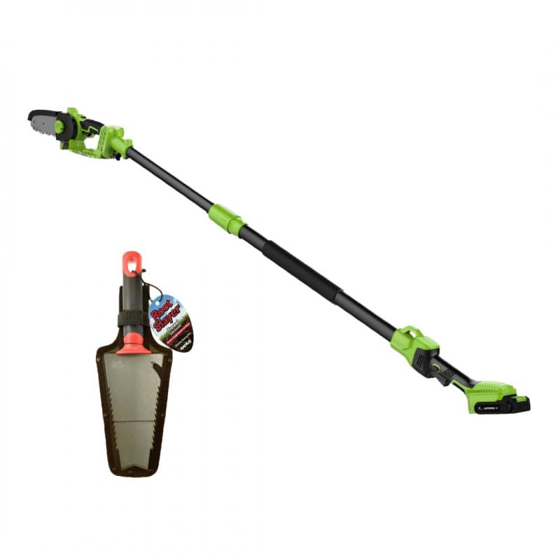 PACK tronçonneuse 2en1 - Avec RootSlayer à main - VENTEO - Manche télescopique - Tronçonneuse électrique - Outils multifonctions jardin - Léger/Facile d'utilisation