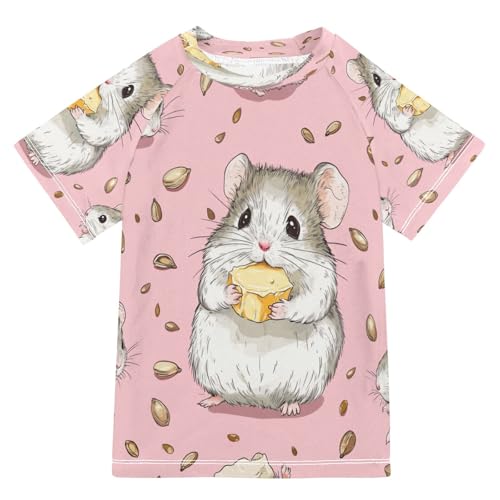 Boys Short Sleeve T-Shirts Cute Hamster Mouse Rashguard Kids Swim Shirts Sun UPF 50+