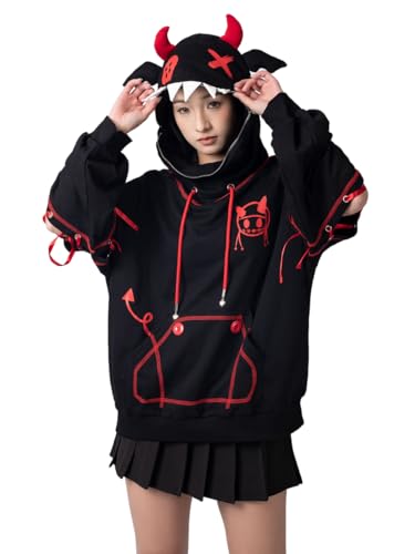 Amazon.com: Cosfun Women's Devil Wings Hoodie Devil Horns Hoodie