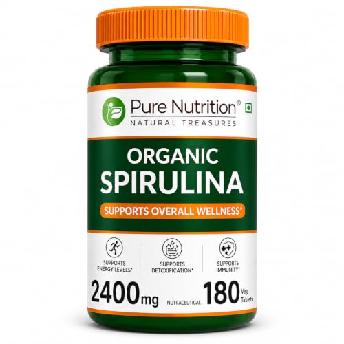 Image of Pure Nutrition Organic Spirulina 2400mg (Per Serving), 180 Veg Tablets | Spirulina Powder Organic Tablets | Supports Healthy Skin & Boost Immunity | Support Weight Management & Detoxification
