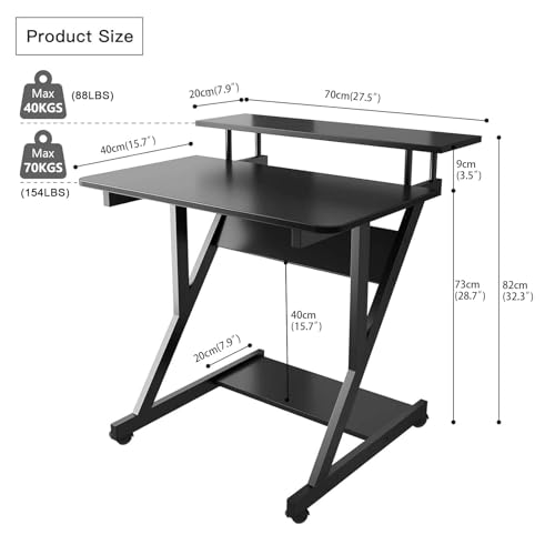 Dripex Computer Desk for Small Spaces, 27.5 inch Small Computer Desk, 3 Tier Compact Desk with Monitor Shelf and Bottom Storage Shelves, Space Saving Desk, Black