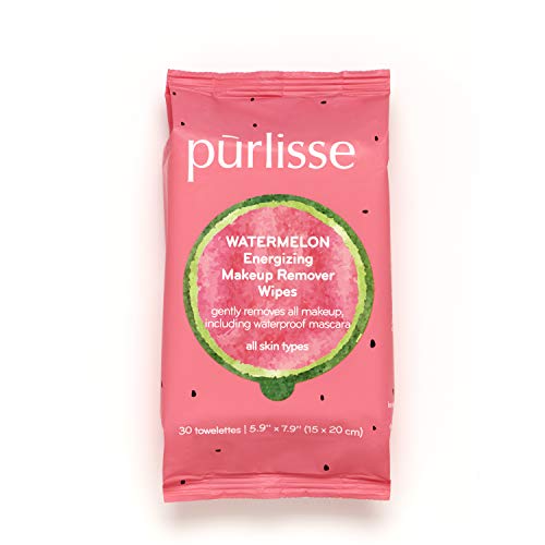 purlisse Watermelon Makeup Remover Wipes: Cruelty-free & clean, Paraben & Sulfate-free, Aloe Vera soothes & hydrates, Cucumber calms| 30 Wipes